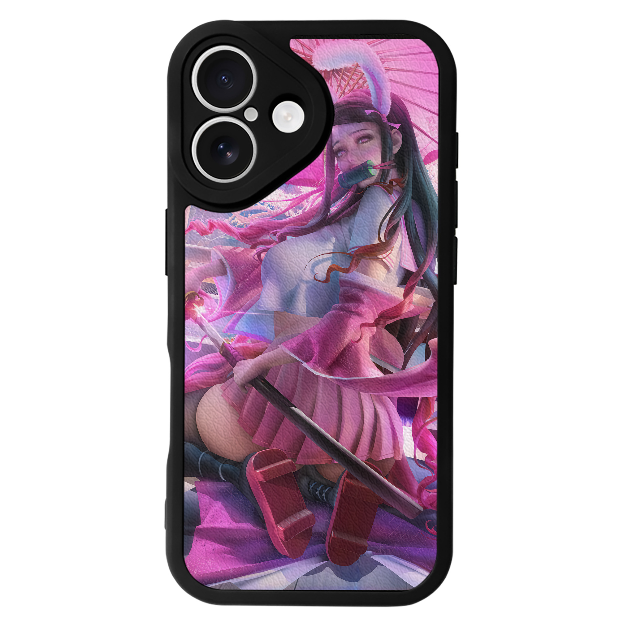 （画像用） 鬼滅の刃（きめつのやいば）竈門 禰󠄀豆子／かまど ねずこ Kamado Nezuko 【iPhone 16シリーズ対応】シリコンスマホケース（レザー調） 材質：シリコン